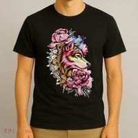 Wolf Flower Floral Cool Illustration T-Shirt thumb 3