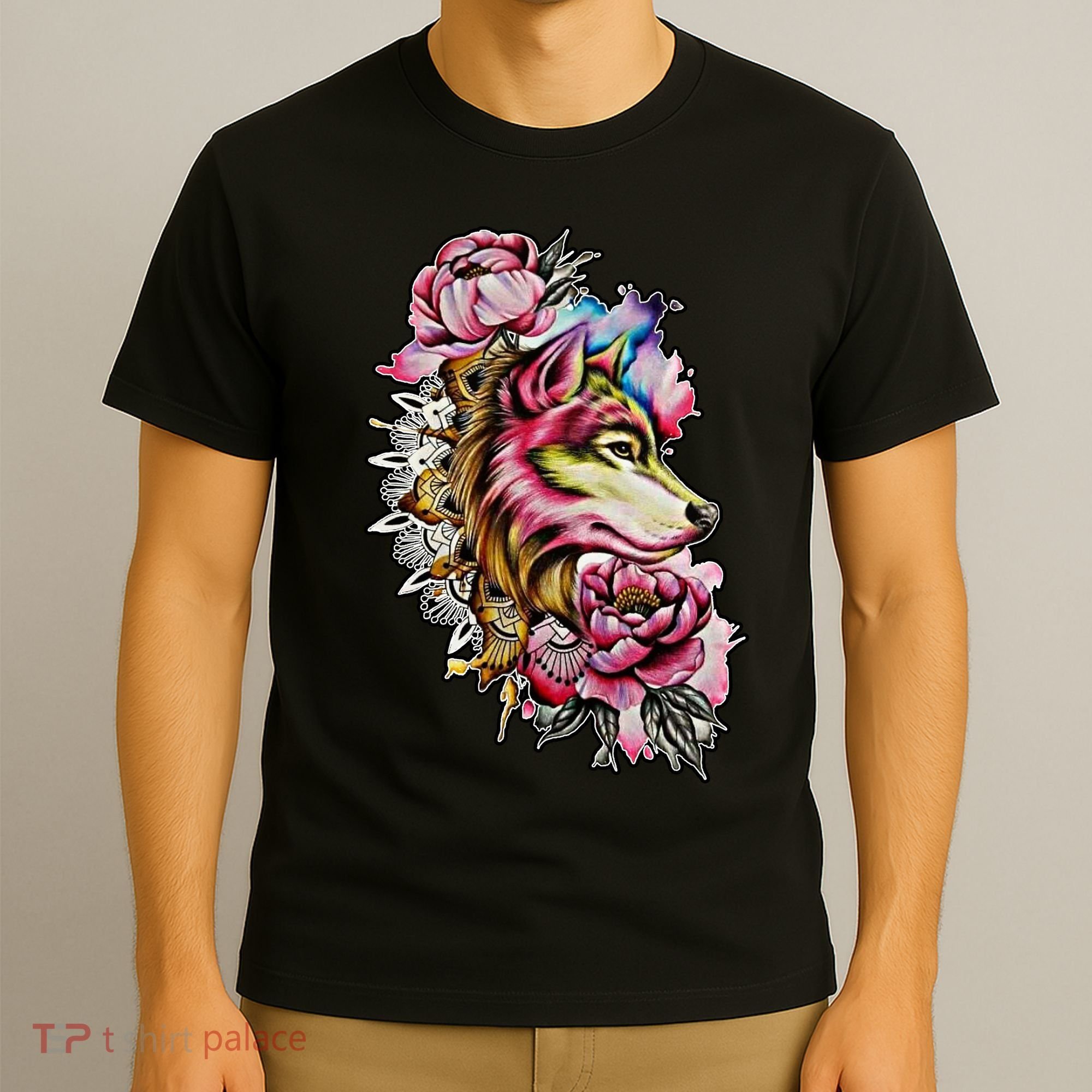 Wolf Flower Floral Cool Illustration T-Shirt