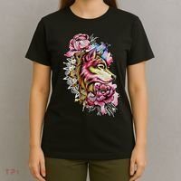 Wolf Flower Floral Cool Illustration T-Shirt thumb 4