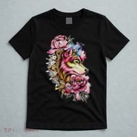 Wolf Flower Floral Cool Illustration T-Shirt thumb 5