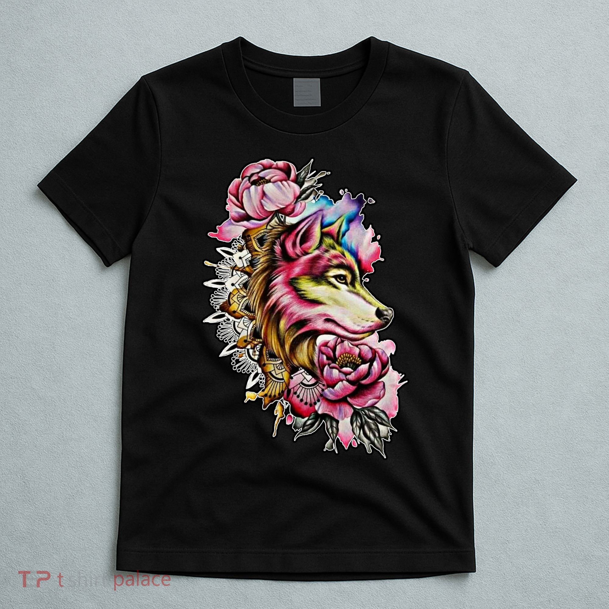 Wolf Flower Floral Cool Illustration T-Shirt