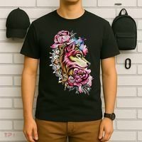 Wolf Flower Floral Cool Illustration T-Shirt thumb 6