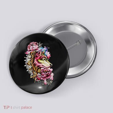 Wolf Flower Floral Cool Illustration Button