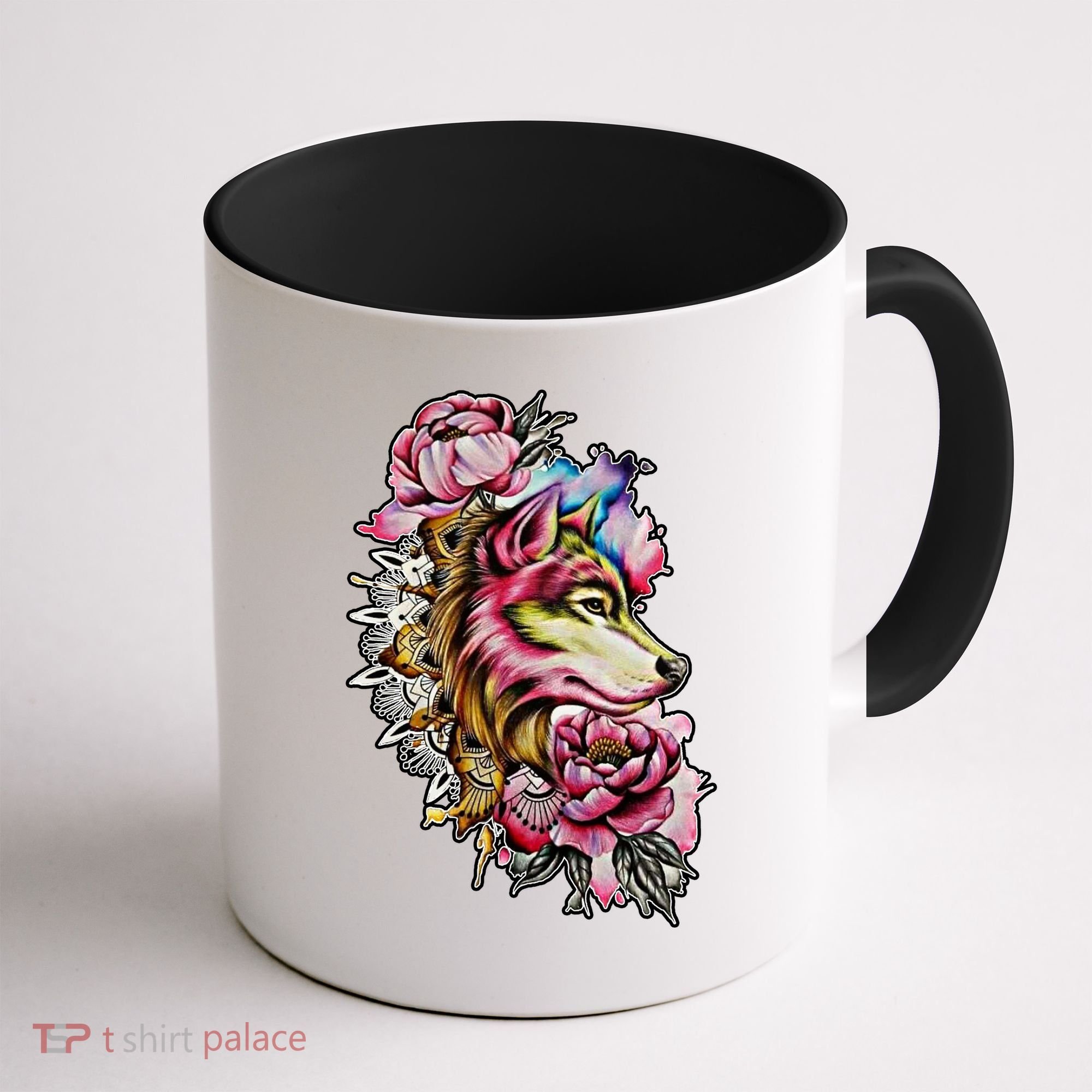 Wolf Flower Floral Cool Illustration Coffee Mug