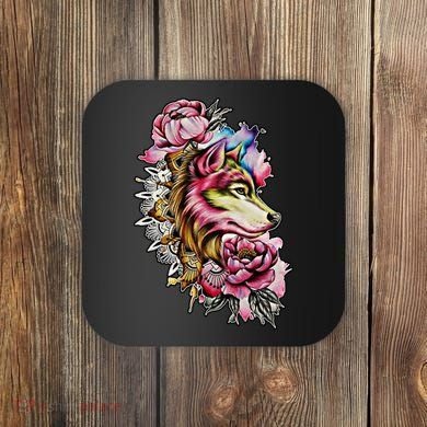 Wolf Flower Floral Cool Illustration Coaster