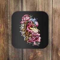 Wolf Flower Floral Cool Illustration Coaster thumb 0