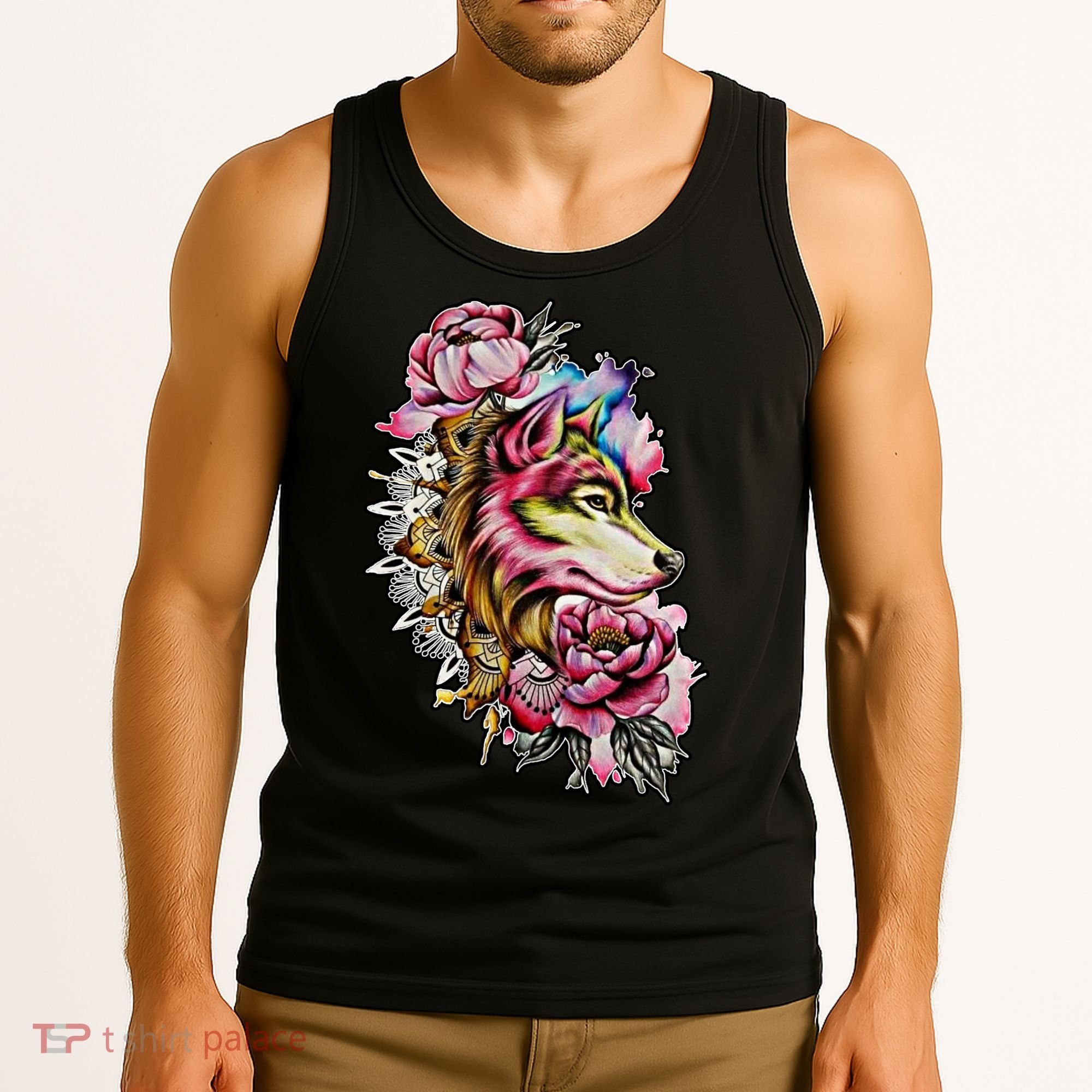 Wolf Flower Floral Cool Illustration Tank Top
