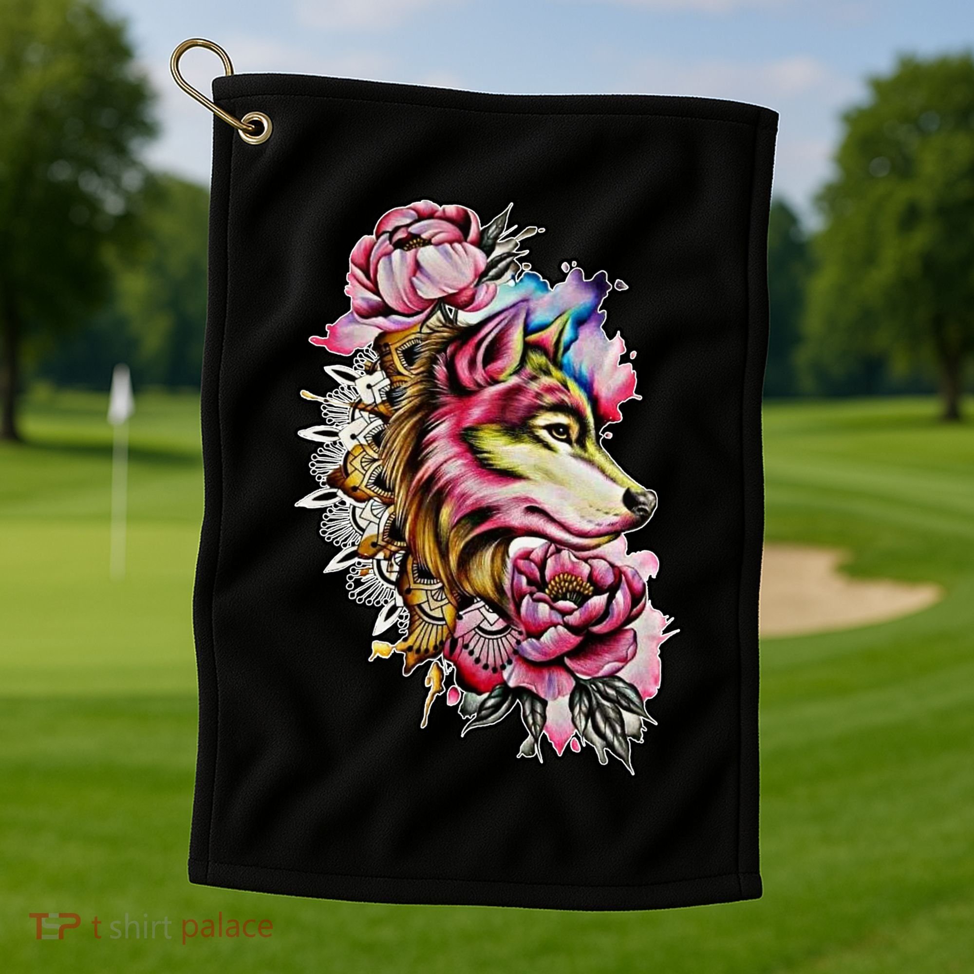 Wolf Flower Floral Cool Illustration Golf Towel
