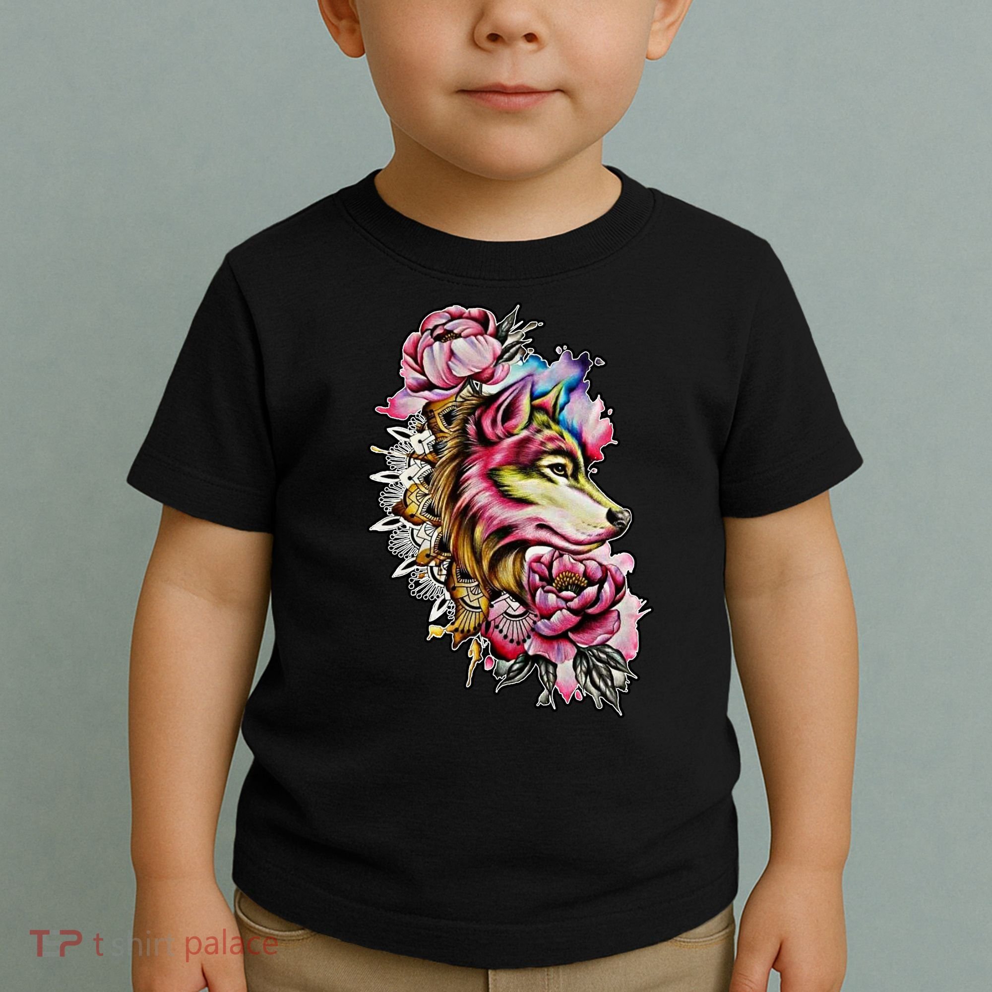 Wolf Flower Floral Cool Illustration Toddler T-Shirt