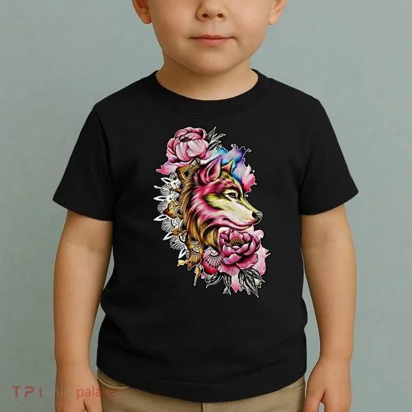 Wolf Flower Floral Cool Illustration Toddler T-Shirt