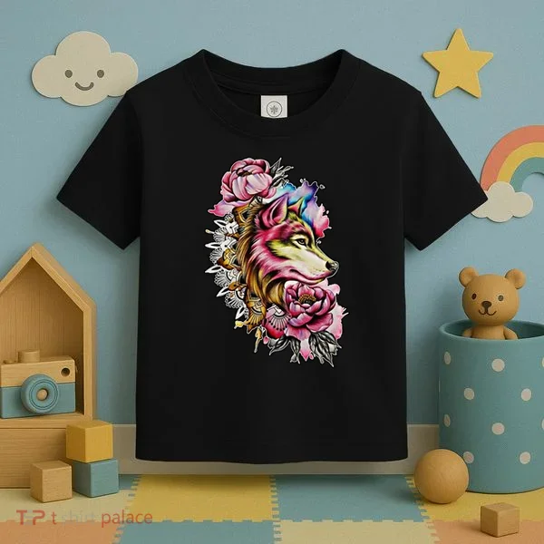 Wolf Flower Floral Cool Illustration Toddler T-Shirt