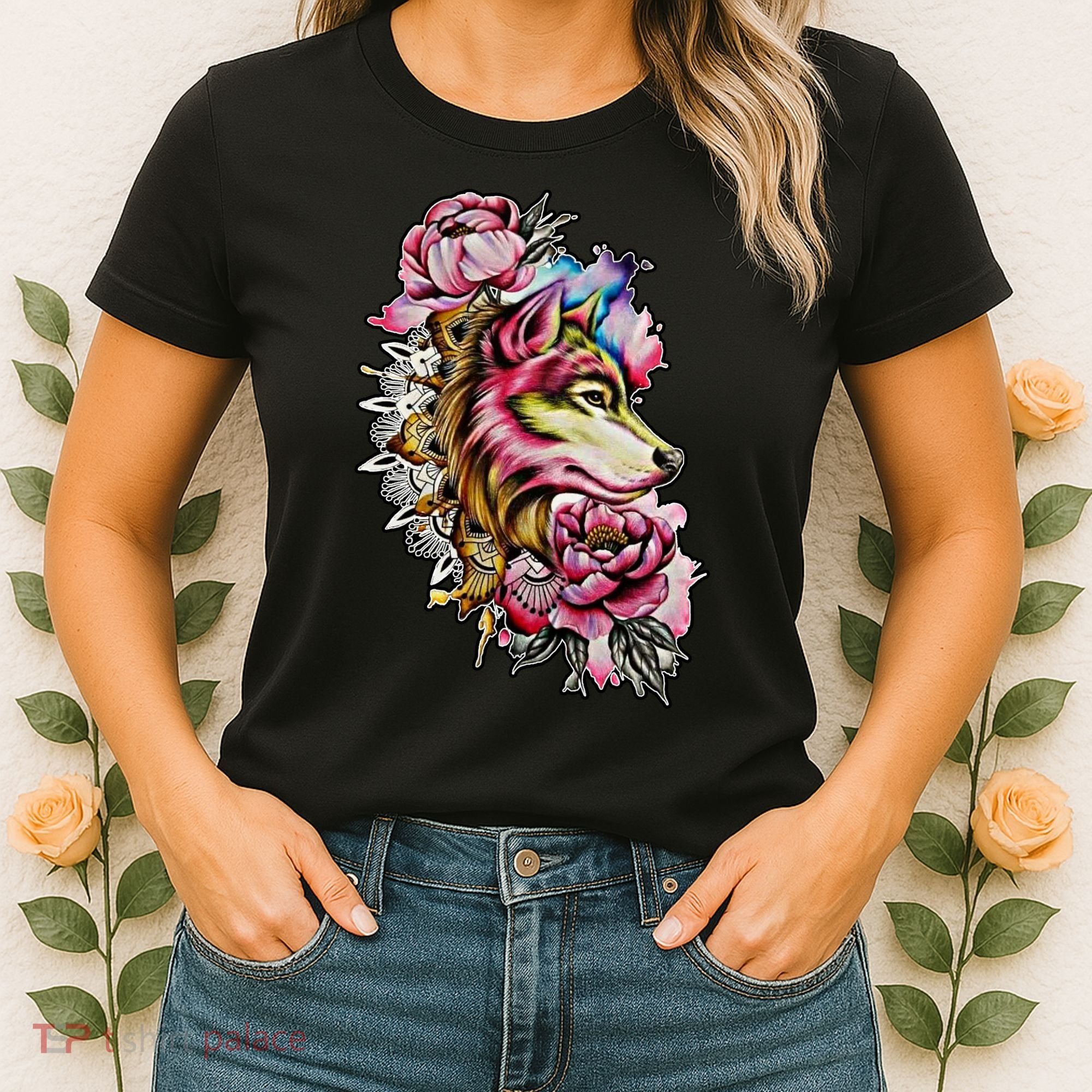 Wolf Flower Floral Cool Illustration Women's T-Shirt