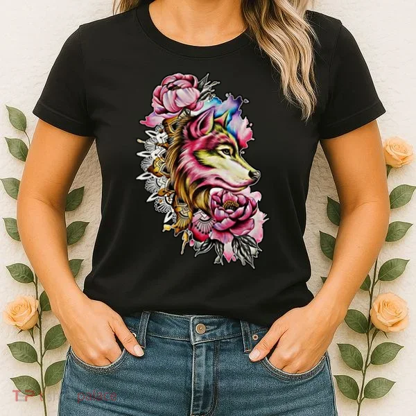 Wolf Flower Floral Cool Illustration Women's T-Shirt