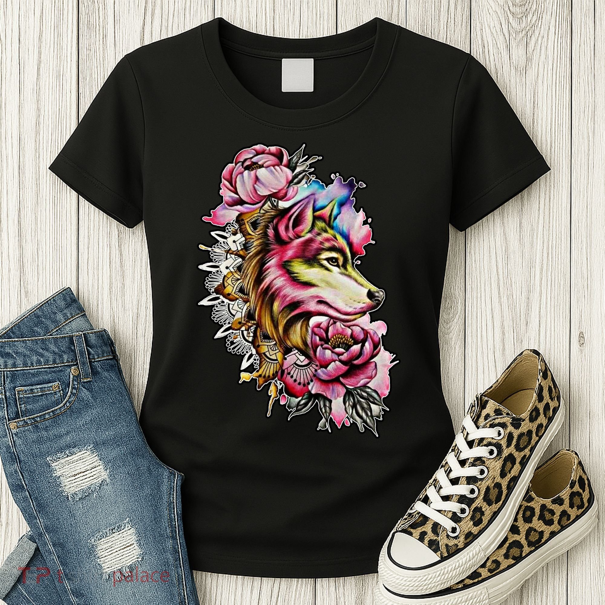 Wolf Flower Floral Cool Illustration Women's T-Shirt