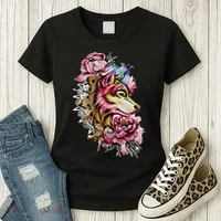 Wolf Flower Floral Cool Illustration Women's T-Shirt thumb 3