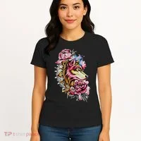 Wolf Flower Floral Cool Illustration Women's T-Shirt thumb 4