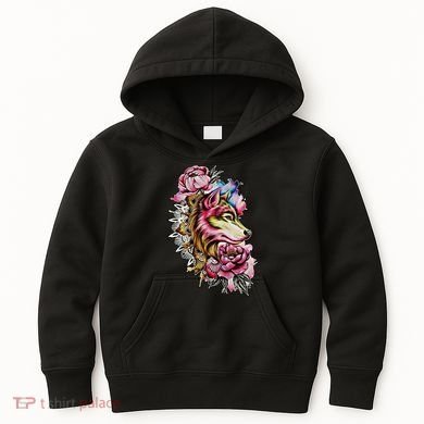 Wolf Flower Floral Cool Illustration Kids Hoodie