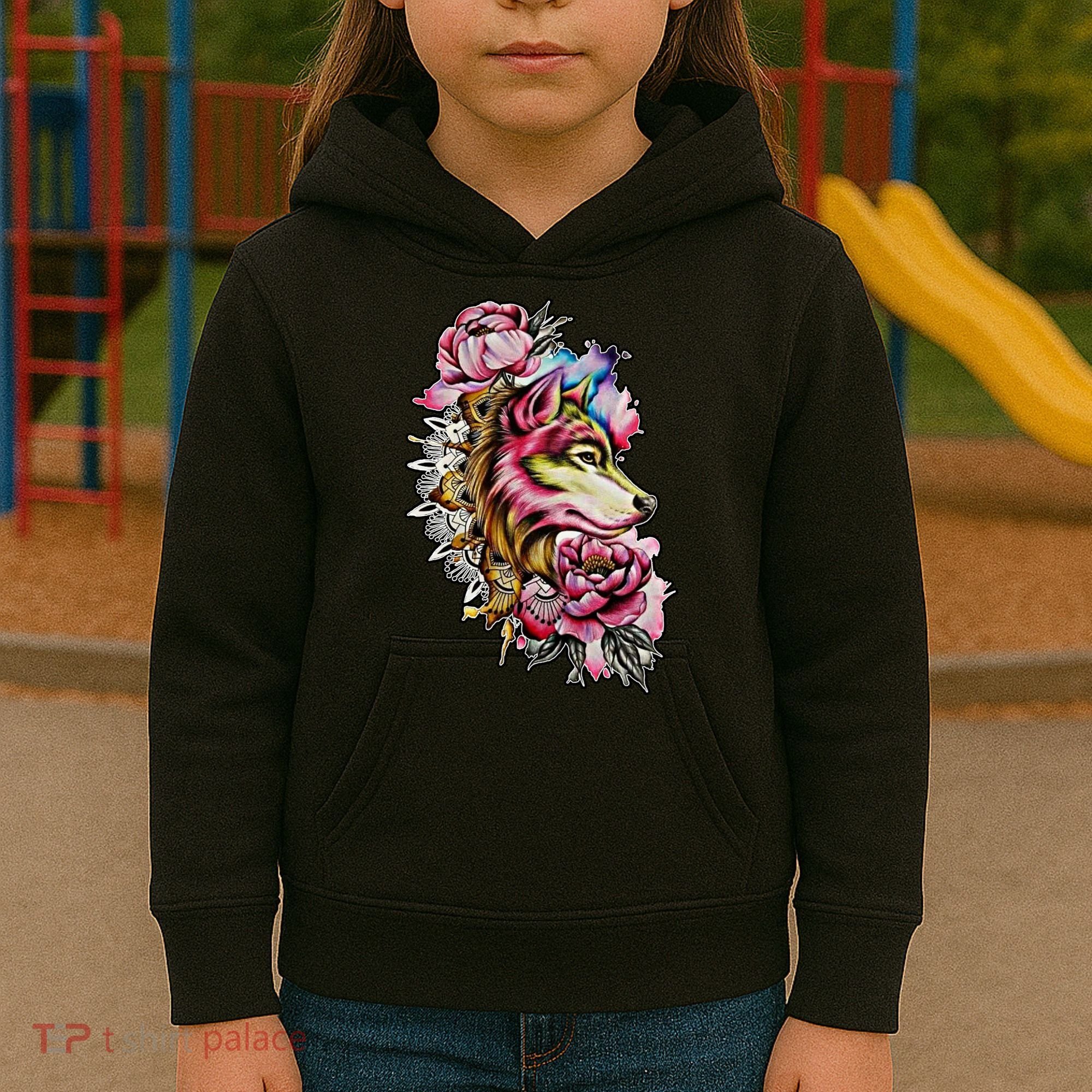 Wolf Flower Floral Cool Illustration Kids Hoodie