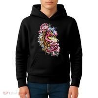 Wolf Flower Floral Cool Illustration Kids Hoodie thumb 4