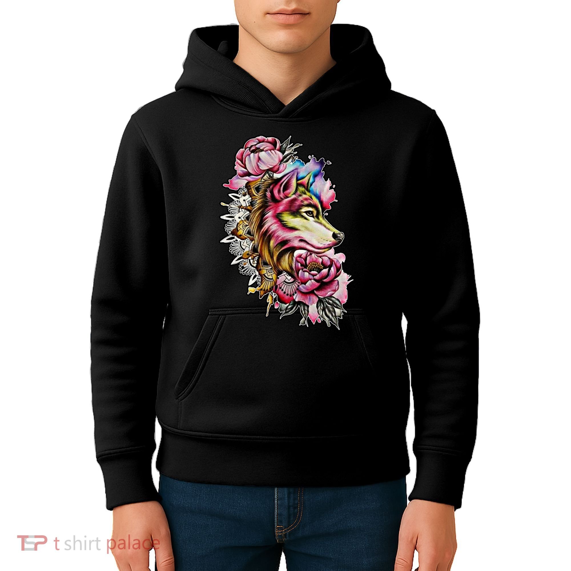 Wolf Flower Floral Cool Illustration Kids Hoodie