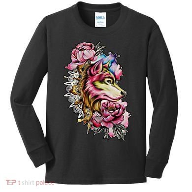 Wolf Flower Floral Cool Illustration Kids Long Sleeve Shirt