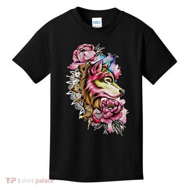 Wolf Flower Floral Cool Illustration Kids T-Shirt
