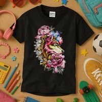 Wolf Flower Floral Cool Illustration Kids T-Shirt thumb 3