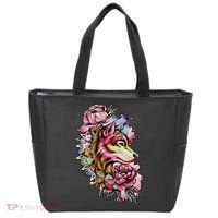 Wolf Flower Floral Cool Illustration Tote Bag thumb 0