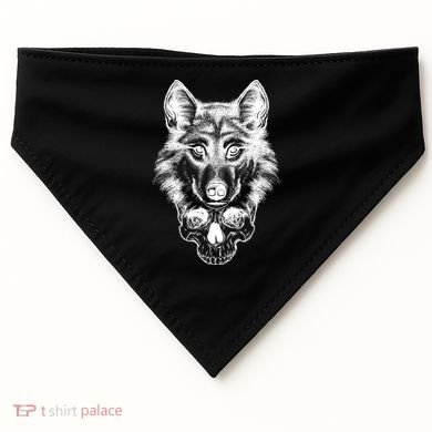 Wolf Head On Skull Graphic USA-Made Doggie Bandana