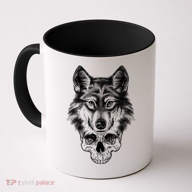 Wolf Head On Skull Graphic Coffee Mug