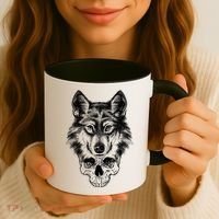 Wolf Head On Skull Graphic Coffee Mug thumb 3