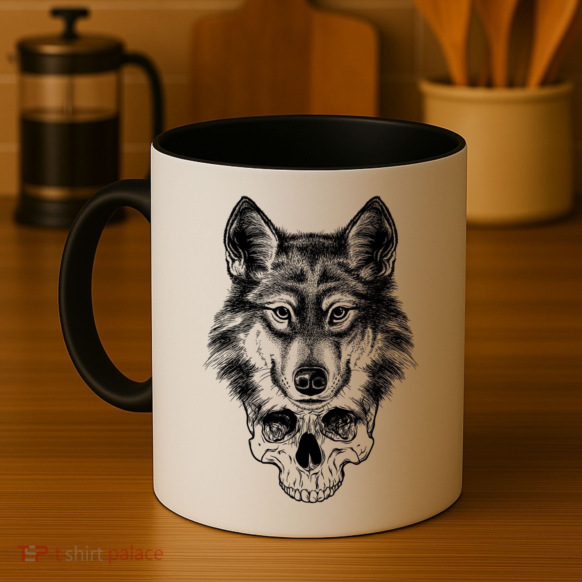 Wolf Head On Skull Graphic Coffee Mug