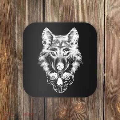 Wolf Head On Skull Graphic Coaster