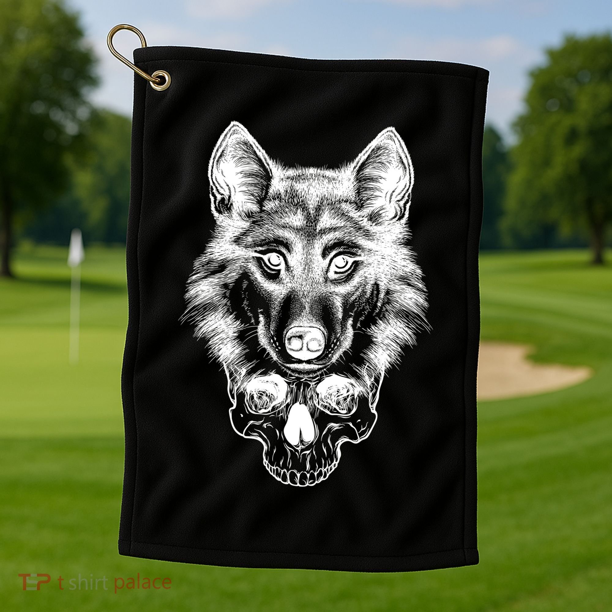 Wolf Head On Skull Graphic Golf Towel