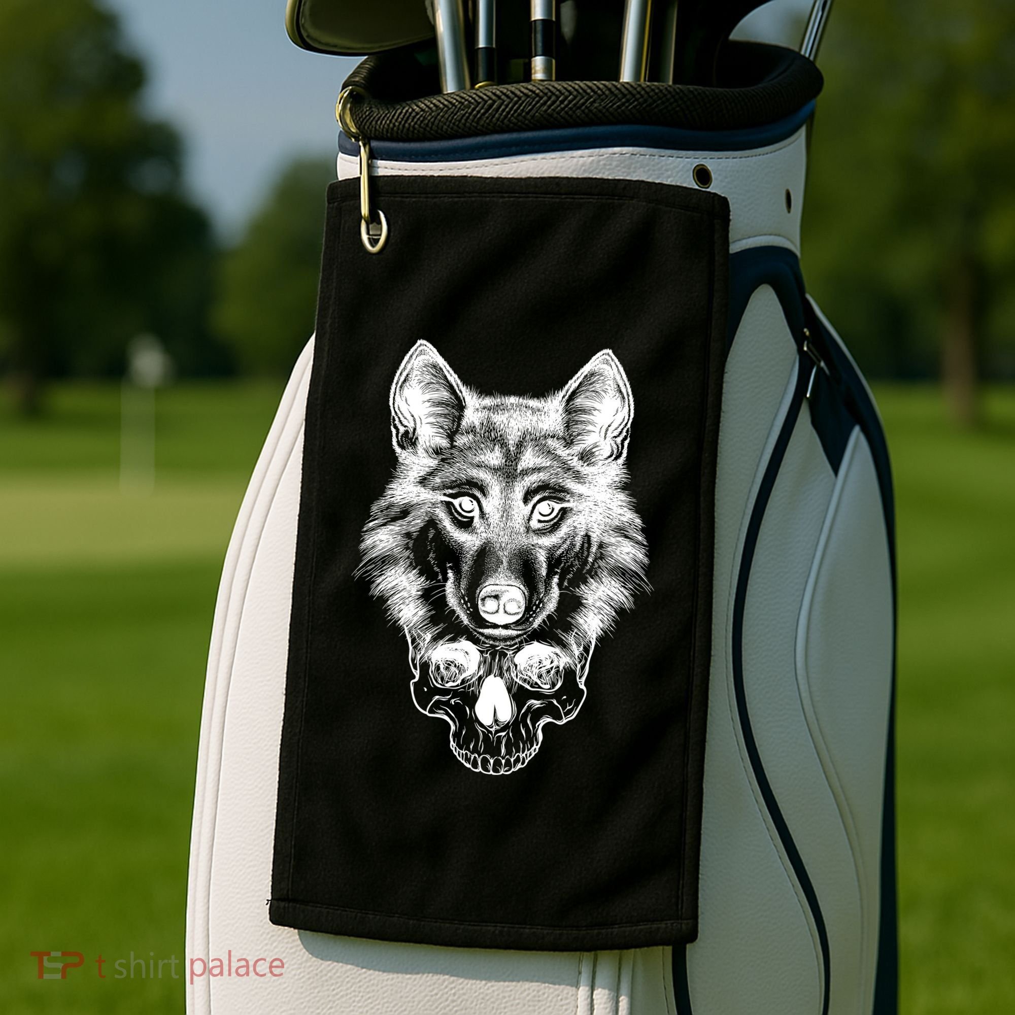 Wolf Head On Skull Graphic Golf Towel