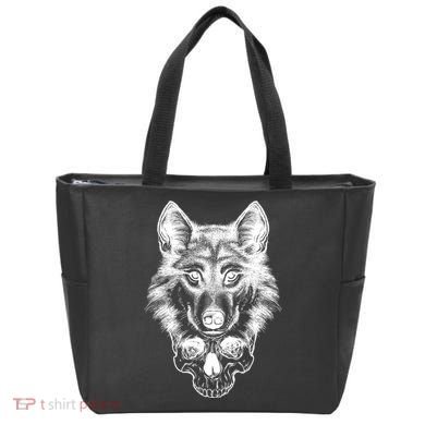 Wolf Head On Skull Graphic Tote Bag