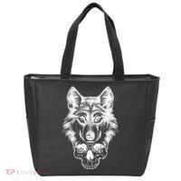 Wolf Head On Skull Graphic Tote Bag thumb 0