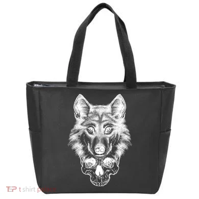 Wolf Head On Skull Graphic Tote Bag
