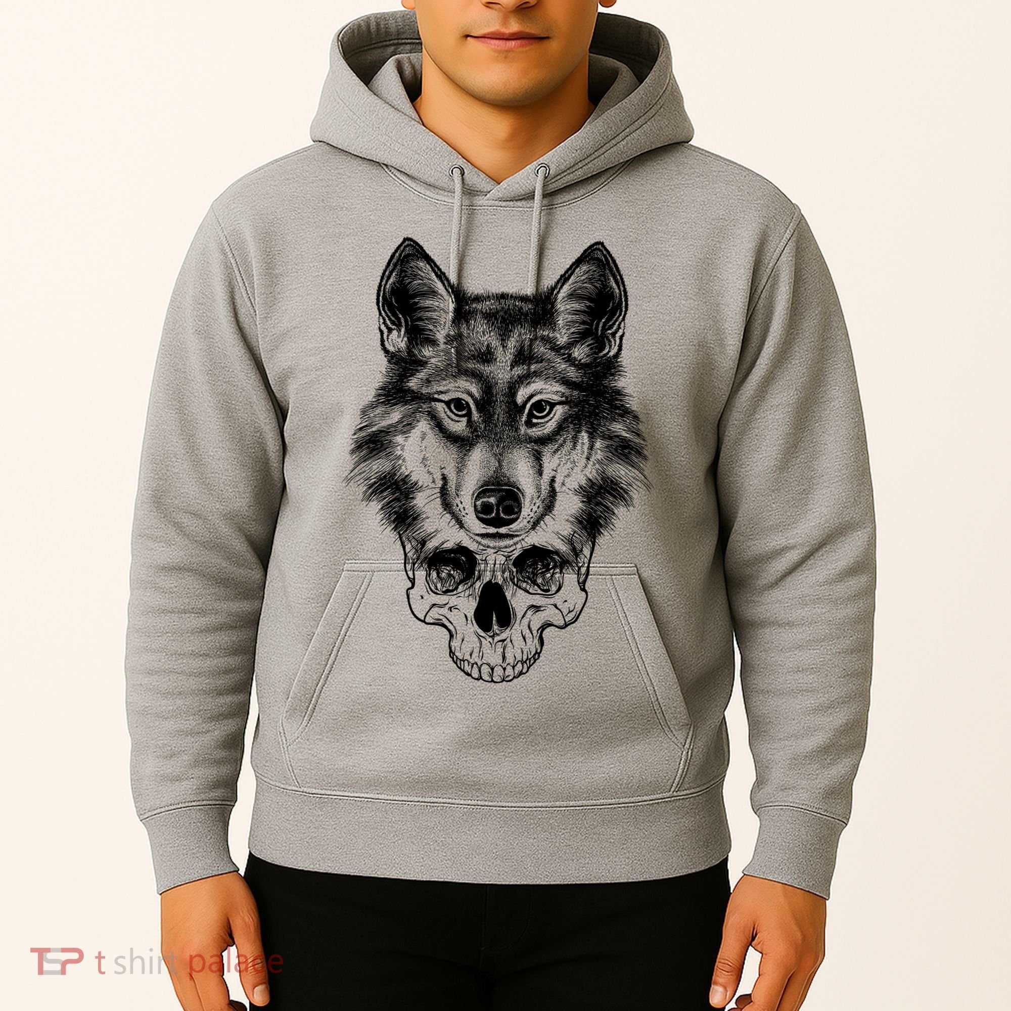 Wolf Head On Skull Graphic Hoodie
