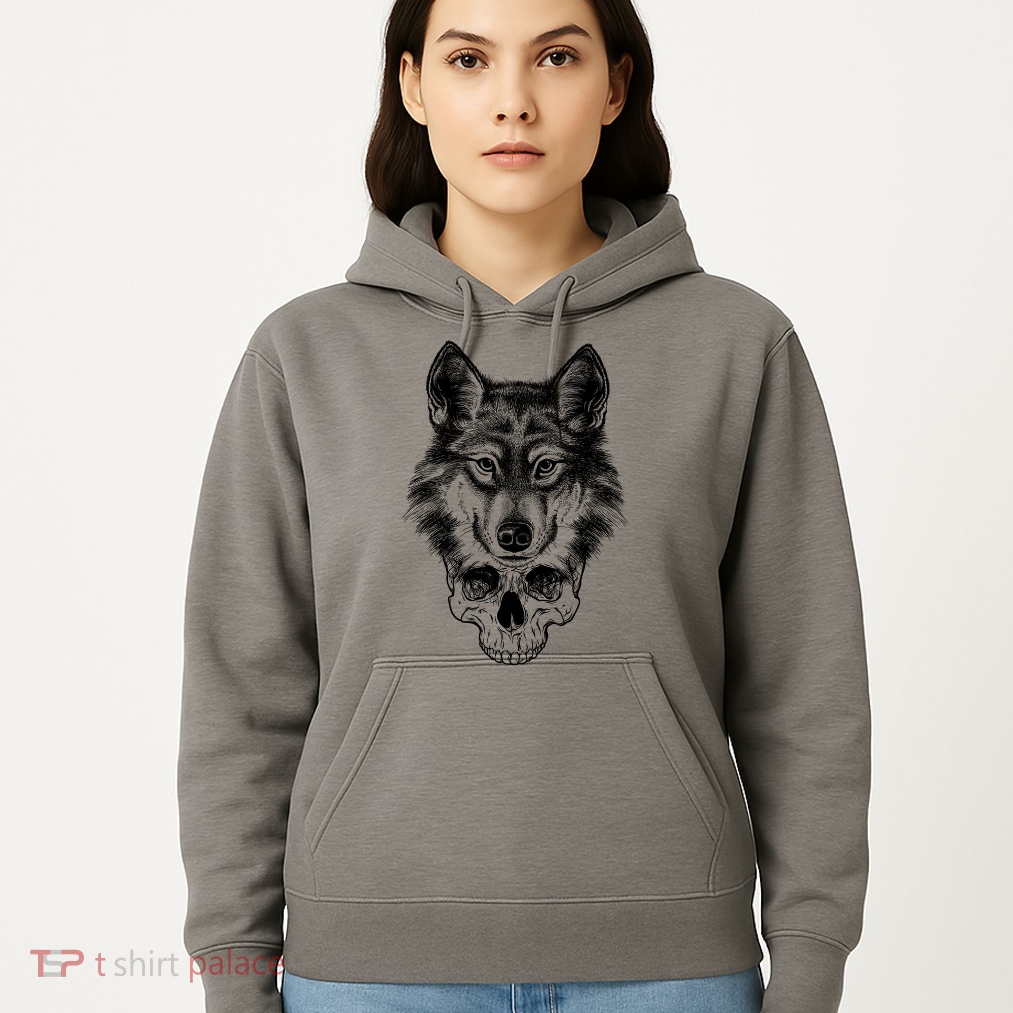 Wolf Head On Skull Graphic Hoodie