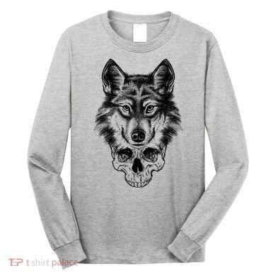 Wolf Head On Skull Graphic Long Sleeve Shirt