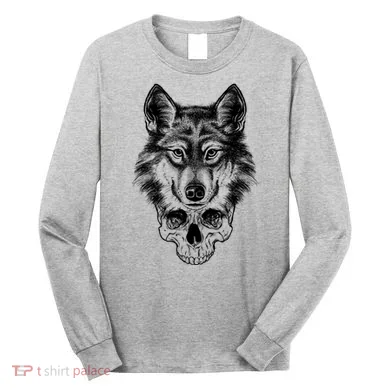 Wolf Head On Skull Graphic Long Sleeve Shirt