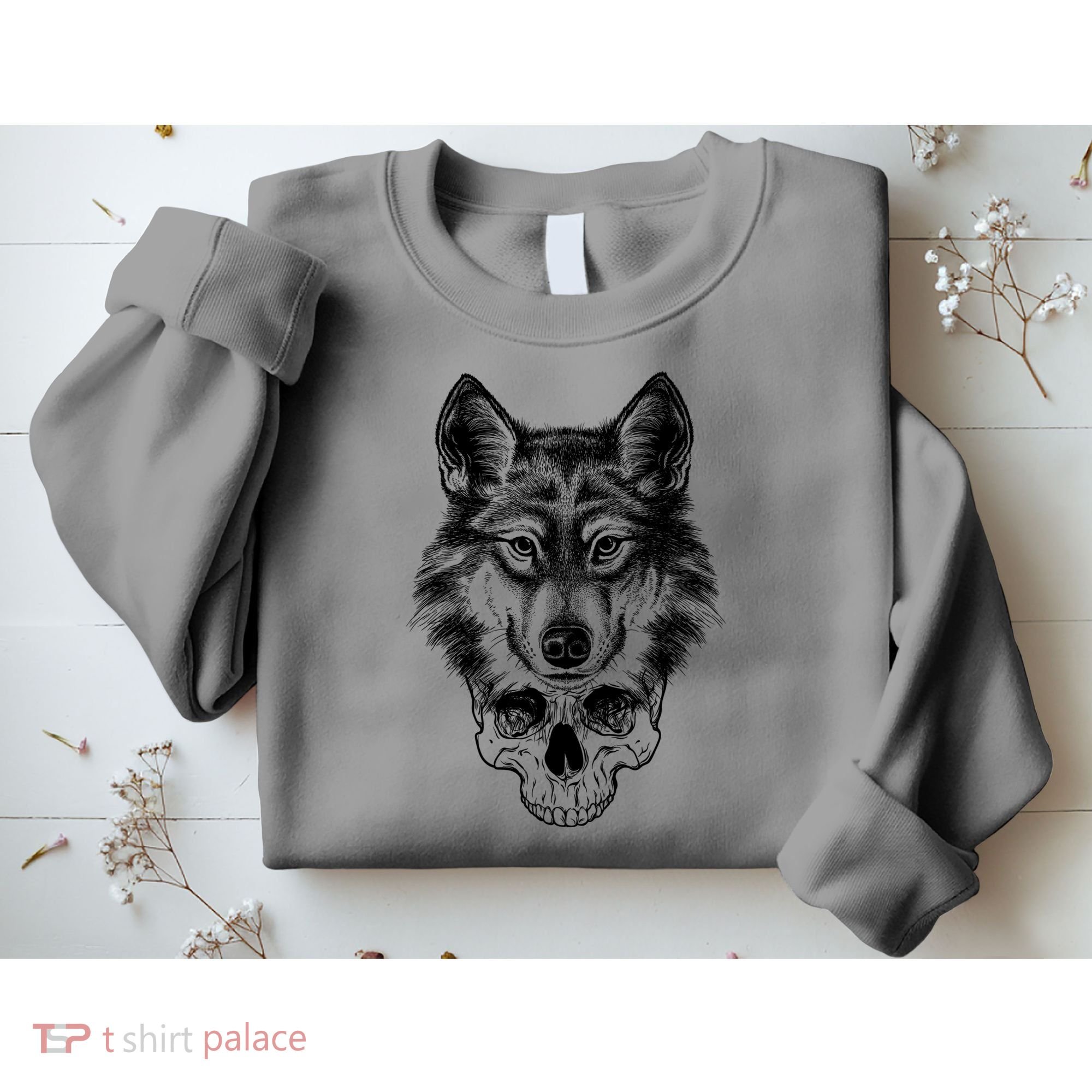 Wolf Head On Skull Graphic Sweatshirt
