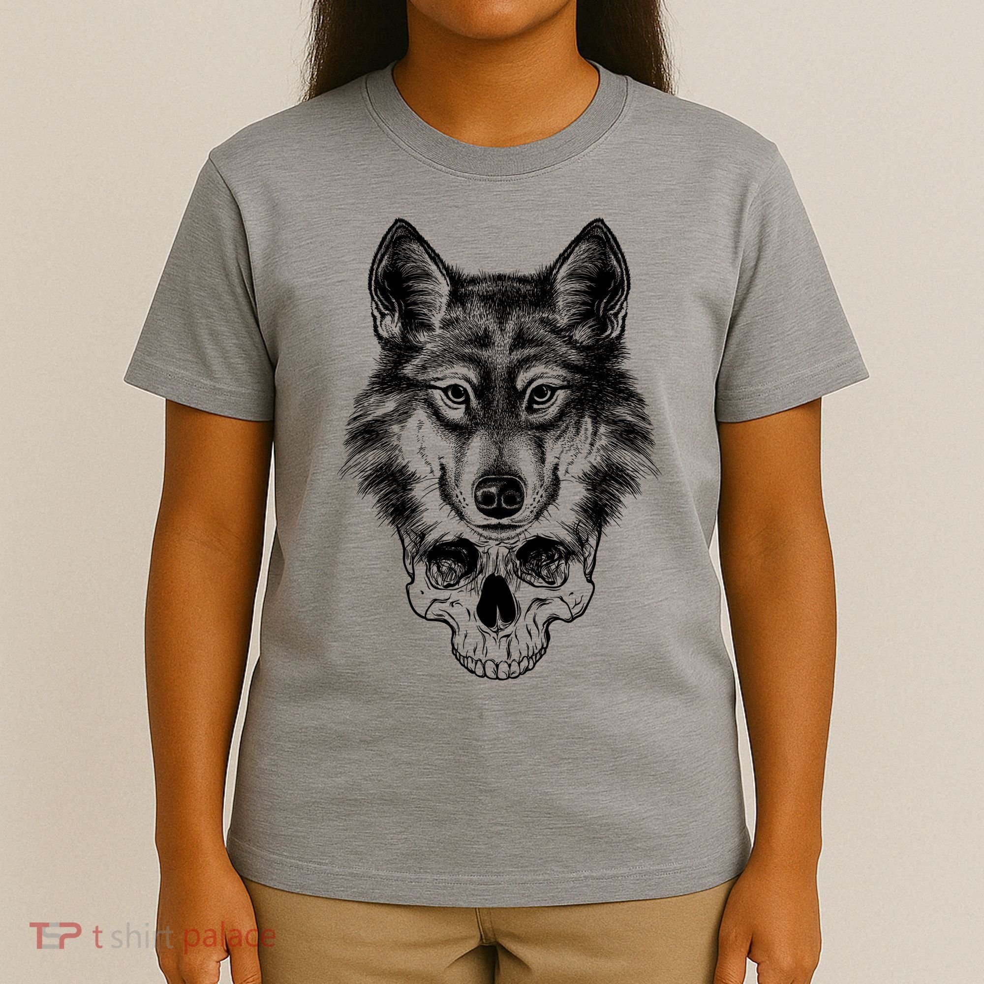 Wolf Head On Skull Graphic T-Shirt