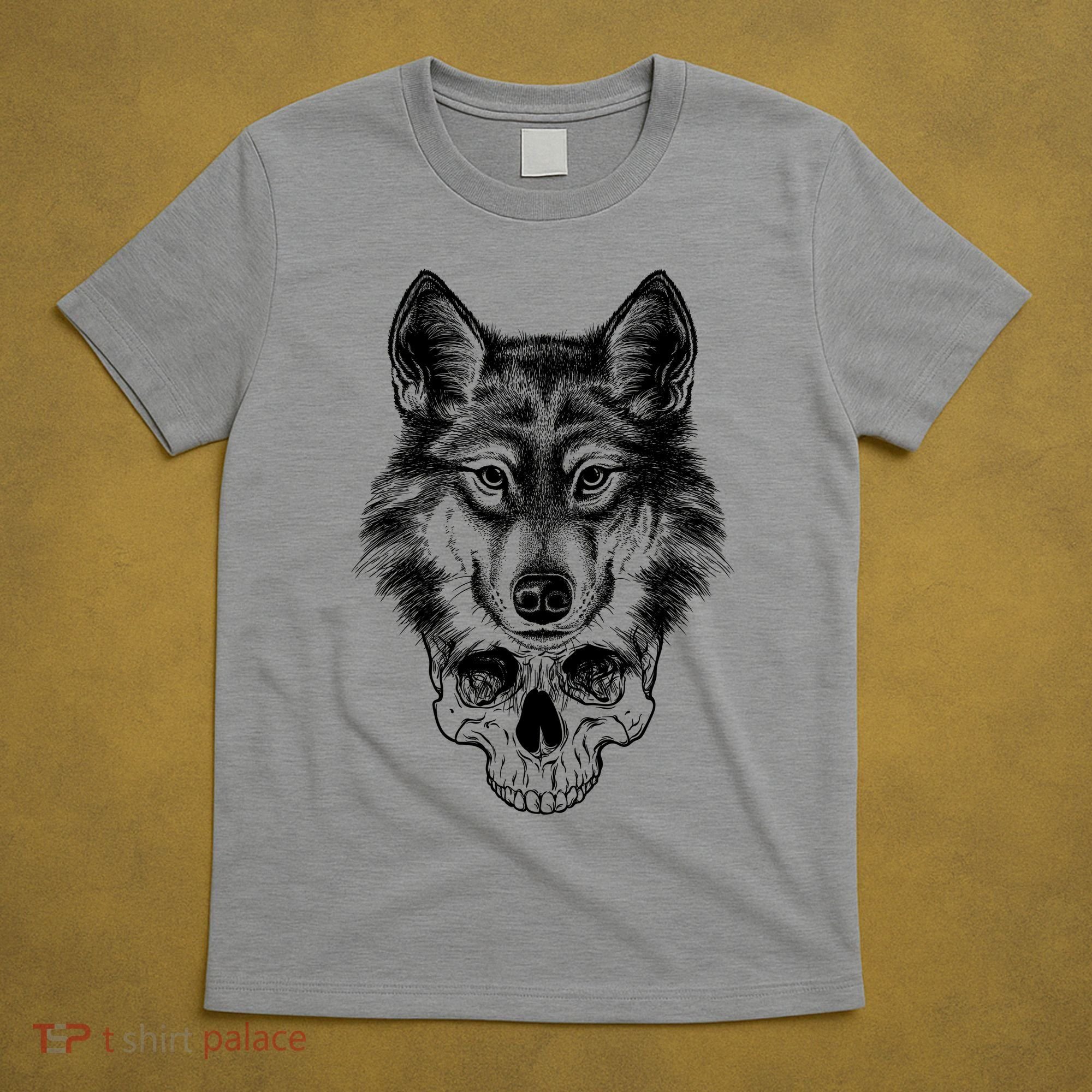 Wolf Head On Skull Graphic T-Shirt