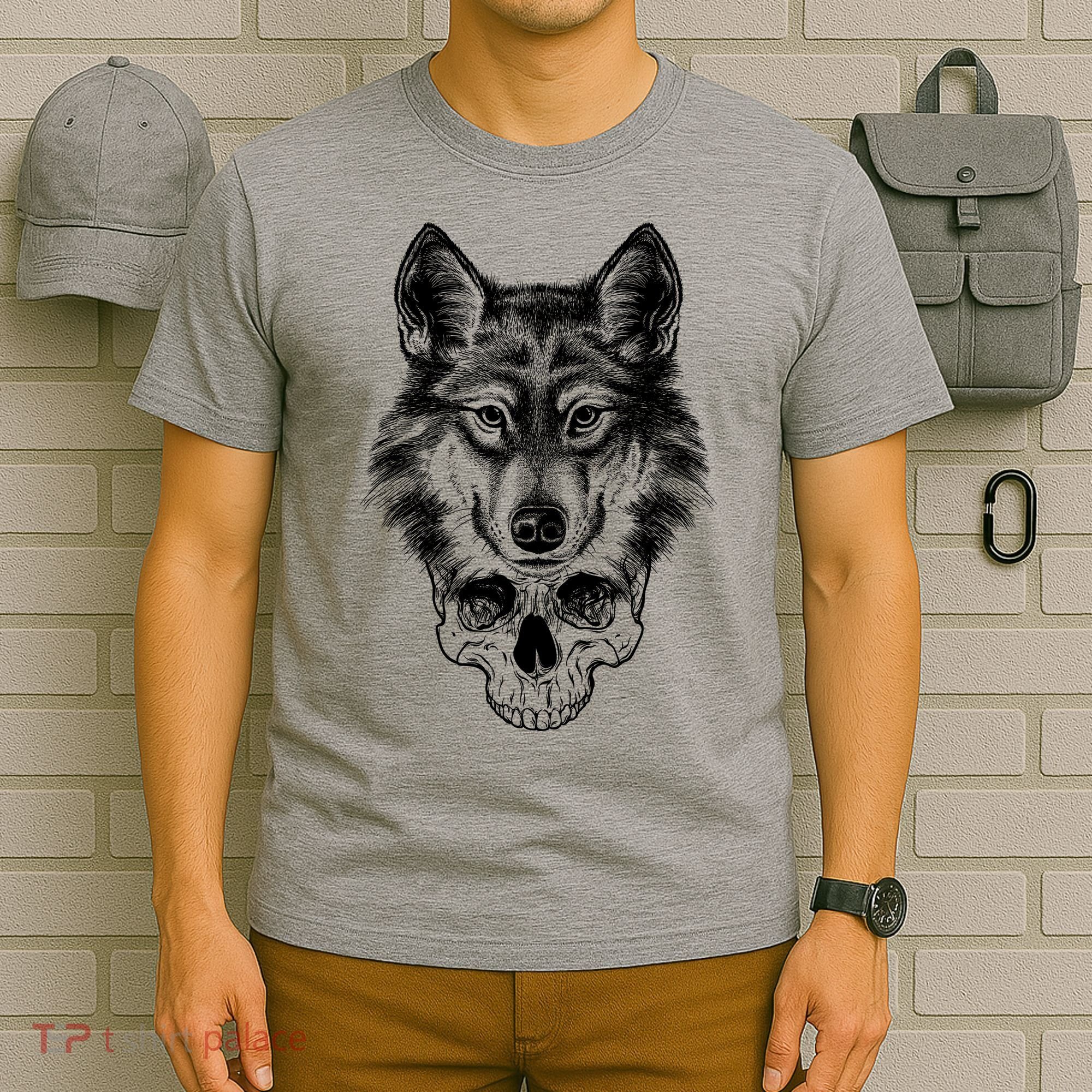Wolf Head On Skull Graphic T-Shirt