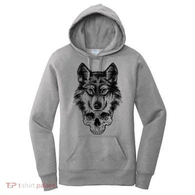 Wolf Head On Skull Graphic Women's Hoodie