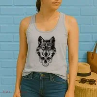 Wolf Head On Skull Graphic Women's Tank Top thumb 2