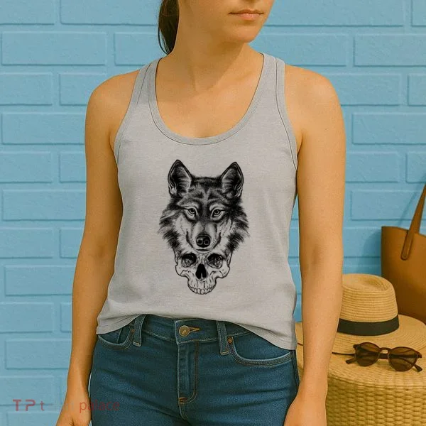 Wolf Head On Skull Graphic Women's Tank Top
