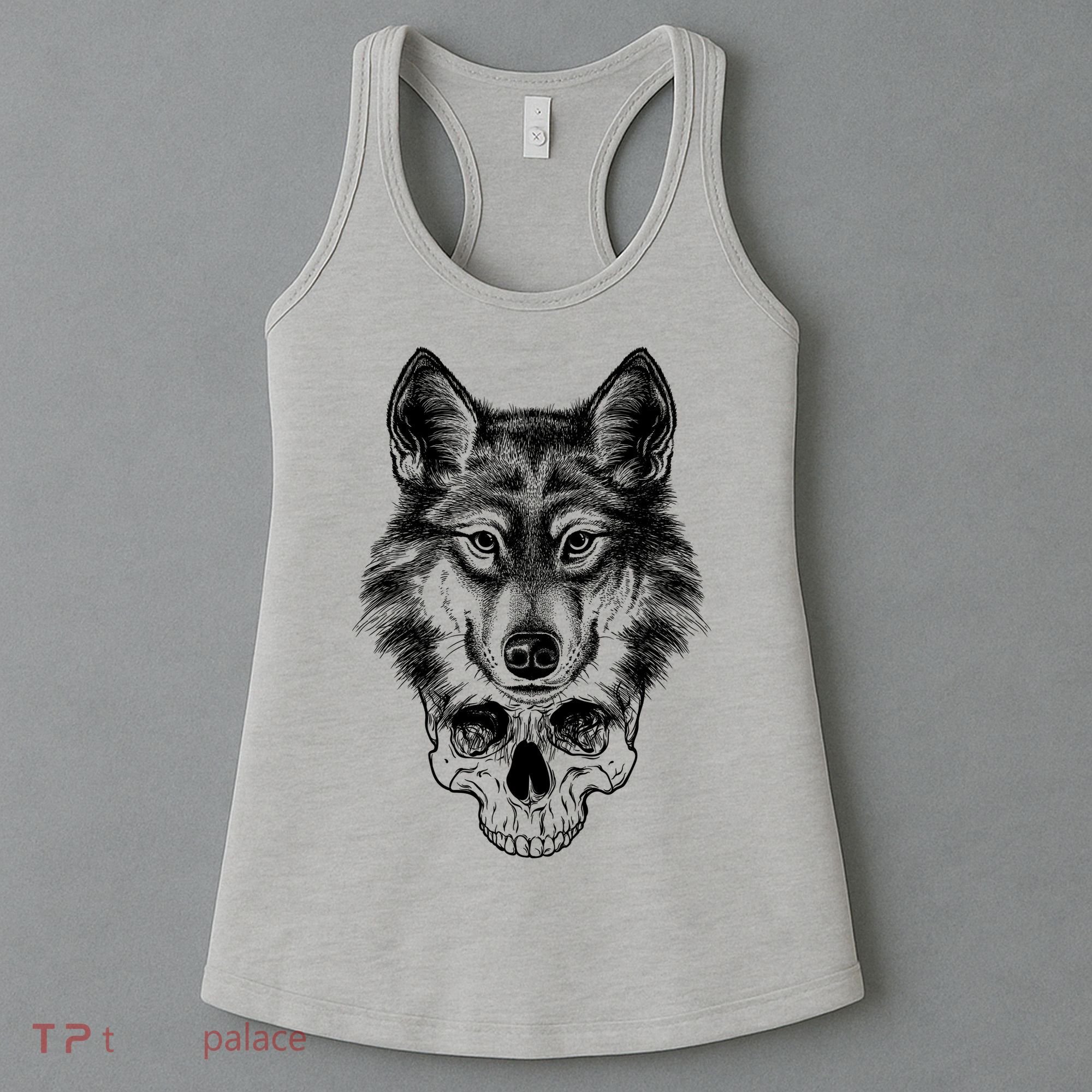 Wolf Head On Skull Graphic Women's Tank Top